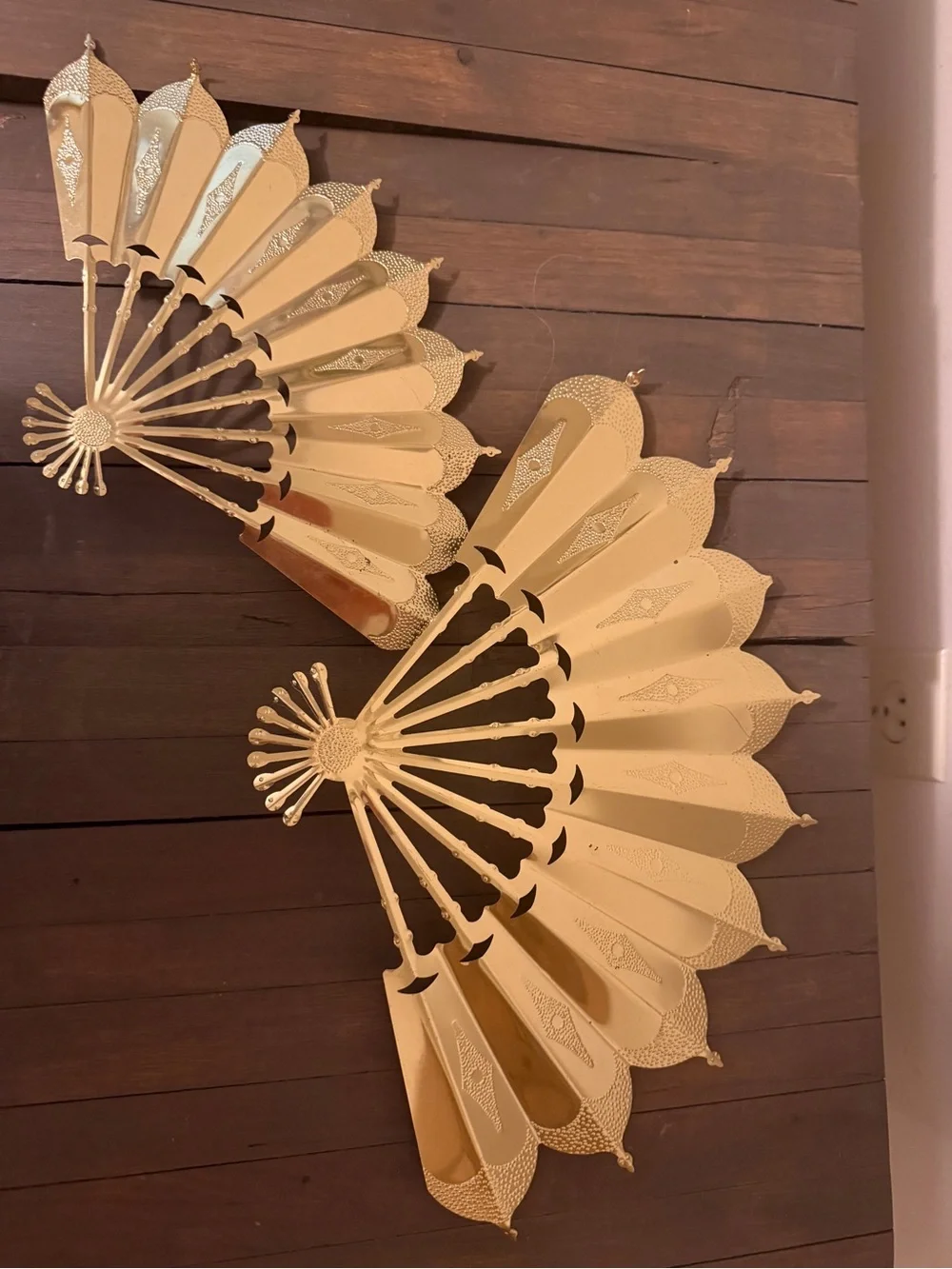 Vintage Home Interiors & Gifts Brass Asian Fan Wall Sconces Set of 2